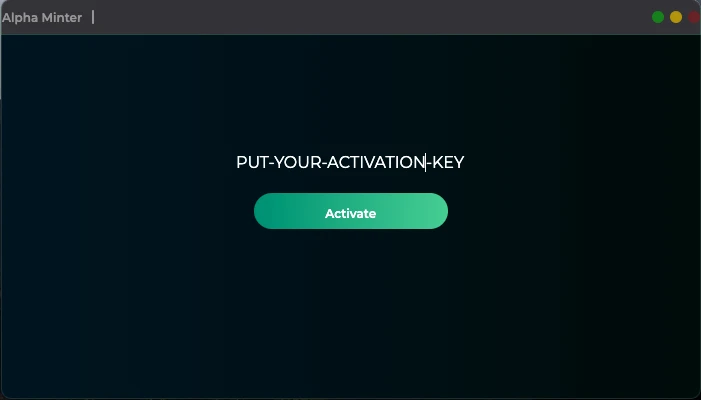 Alpha Minter activation screen