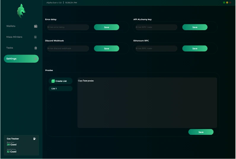 Alpha Minter settings and RPC nodes