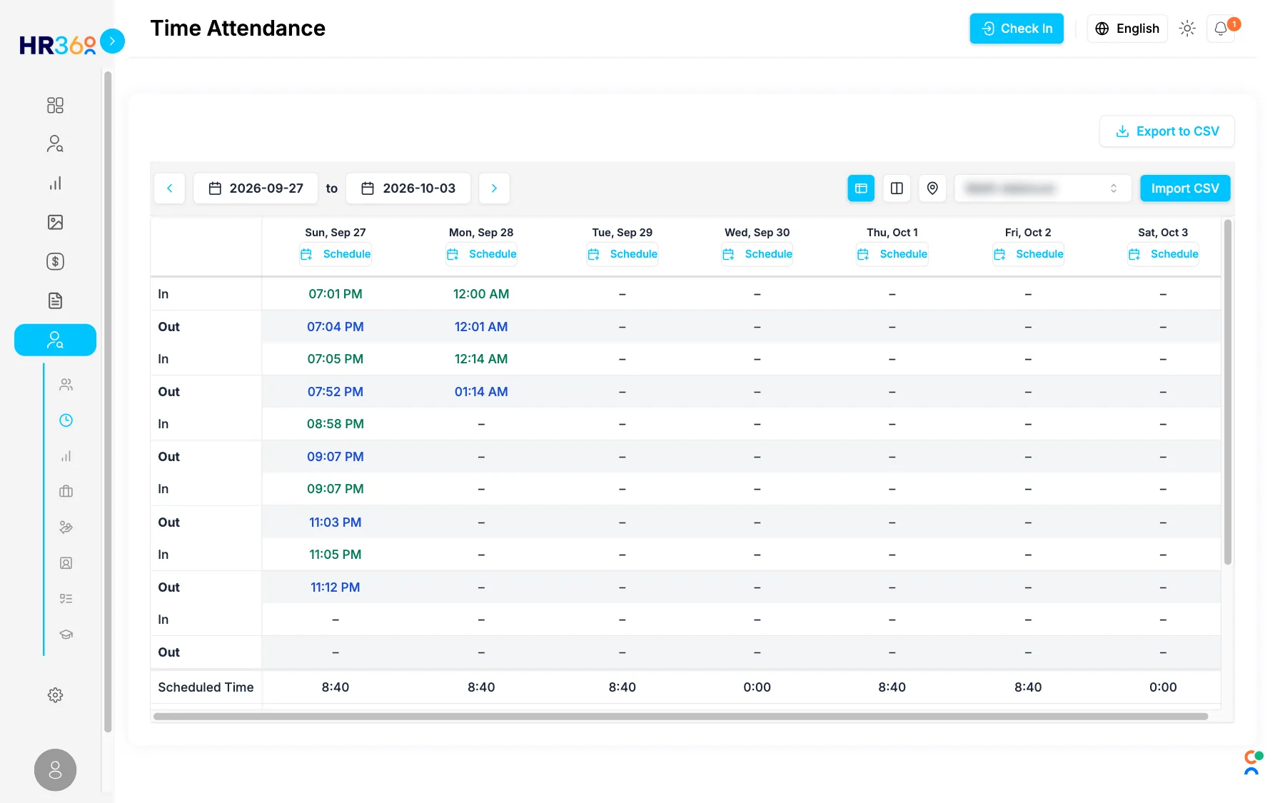 HR360 app time and attendance